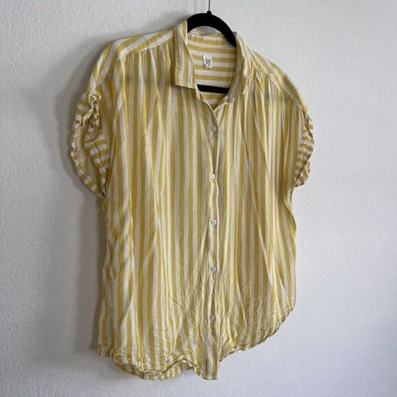 Gap Womens Yellow & White Striped Relaxed Boxy Button Front Shirt Size Large - Picture 9 of 10